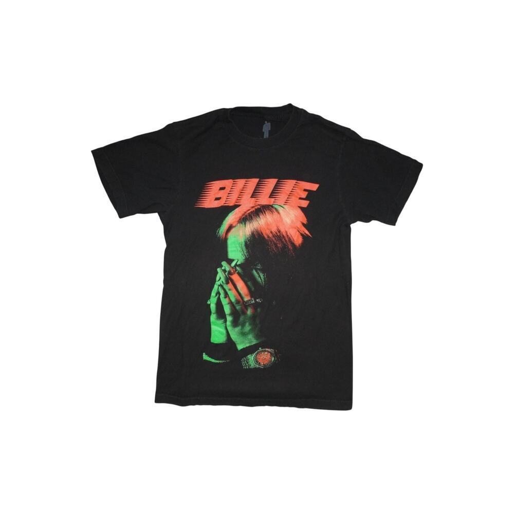 Billie Eilish Graphic T-Shirt Black Neon Green Red Photo Tee Size Small 2021